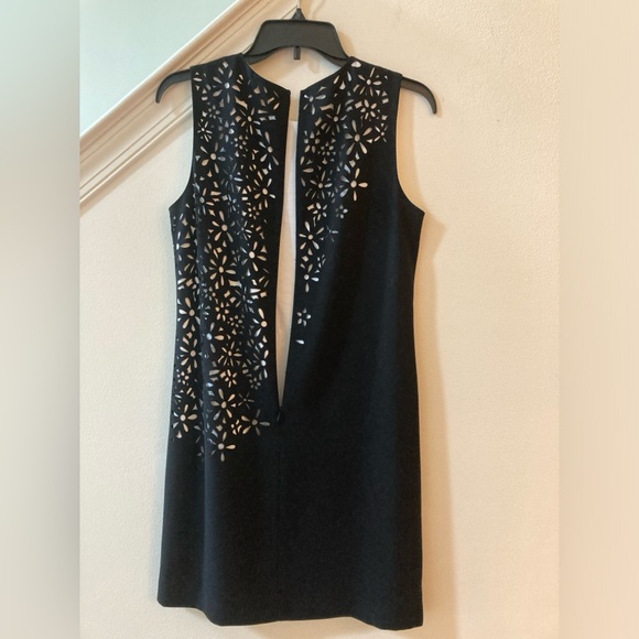 Calvin Klein Black Sheath Dress with Laser Cut Floral Pattern Size 6 - Picture 4 of 9